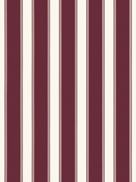 Vertical burgundy and cream striped wallpaper pattern with wide maroon bands and narrow ivory stripes.