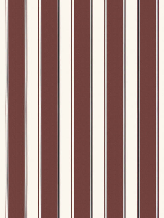 Vertical maroon and ivory striped wallpaper pattern with bold maroon bands and ivory stripes.