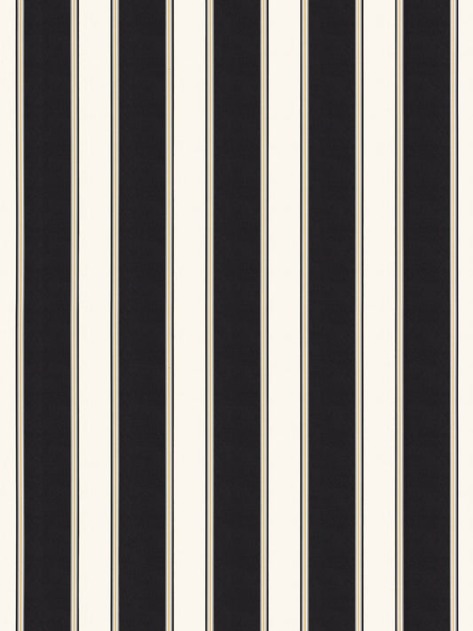 Vertical black and ivory striped wallpaper with slim beige lines for a bold, classic look.