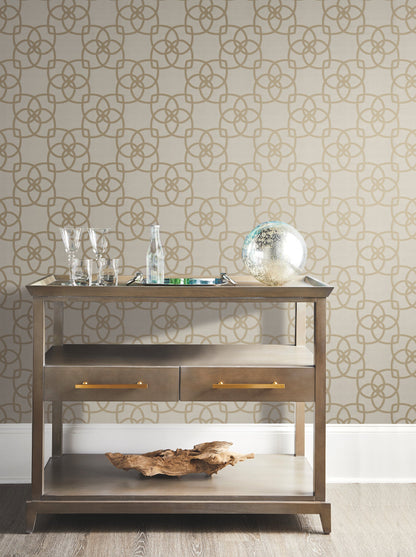 York Wallcoverings Antonina Vella Serendipity Cream and Gold Metallic Wallpaper  Geometrics Metallics   - Y6200202