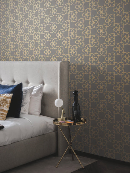 York Wallcoverings Antonina Vella Serendipity Grey and Gold Metallic Wallpaper  Geometrics Greys   - Y6200204