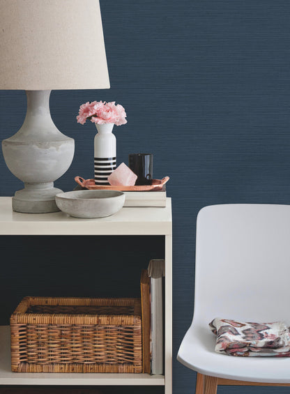 York Wallcoverings Inspired by Color Shining Sisal Grasscloth Dark Blue Metallic Wallpaper  Faux Grasscloth Blues   - Y6200907