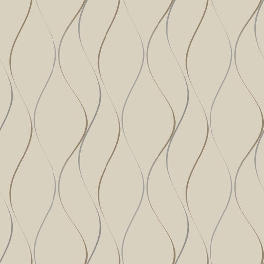 York Wallcoverings York Wallcoverings Wavy Stripe Beige Metallic Wallpaper  Stripes Neutrals   - Y6201404