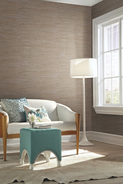 York Wallcoverings York Wallcoverings Lustrous Grasscloth Silver and Taupe Wallpaper  Faux Grasscloth Neutrals   - Y6201604