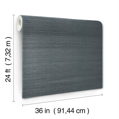 Grey textured grasscloth wallpaper on a roll, 36 in wide by 24 ft long, white core.