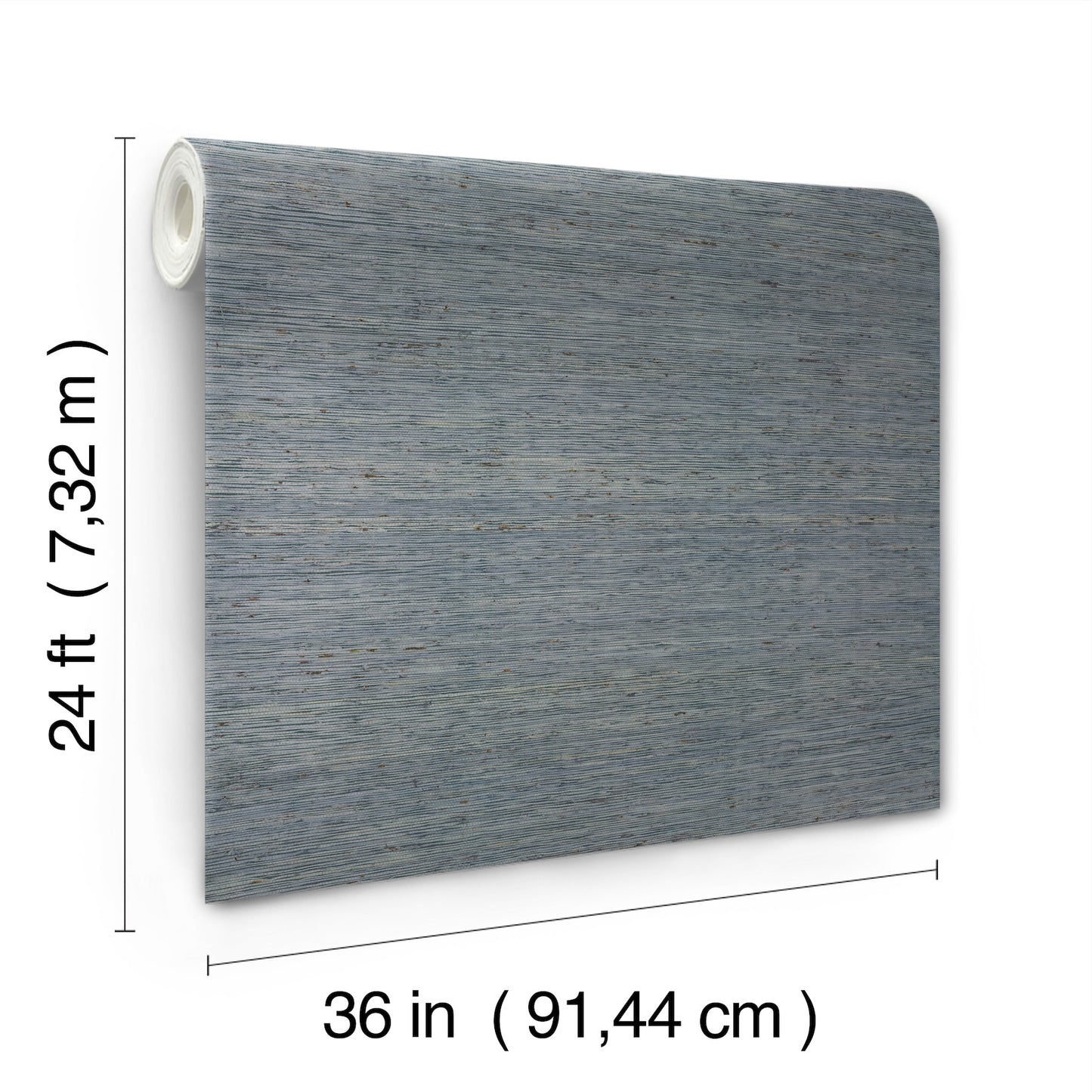 Grey Mist grasscloth wallpaper roll with subtle textured finish, 36 in wide by 24 ft long