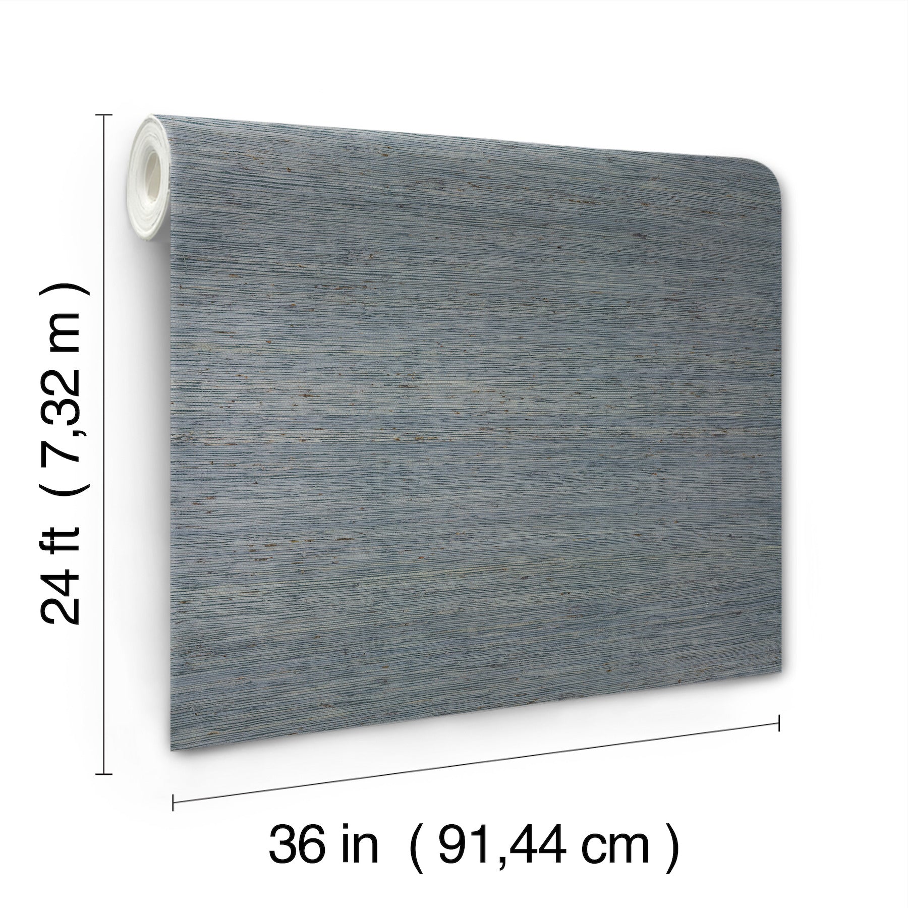 Grey Mist grasscloth wallpaper roll with subtle textured finish, 36 in wide by 24 ft long