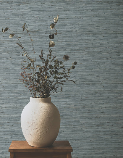 Grey mist Grasscloth wallpaper on the wall, showing a subtle textured pattern.