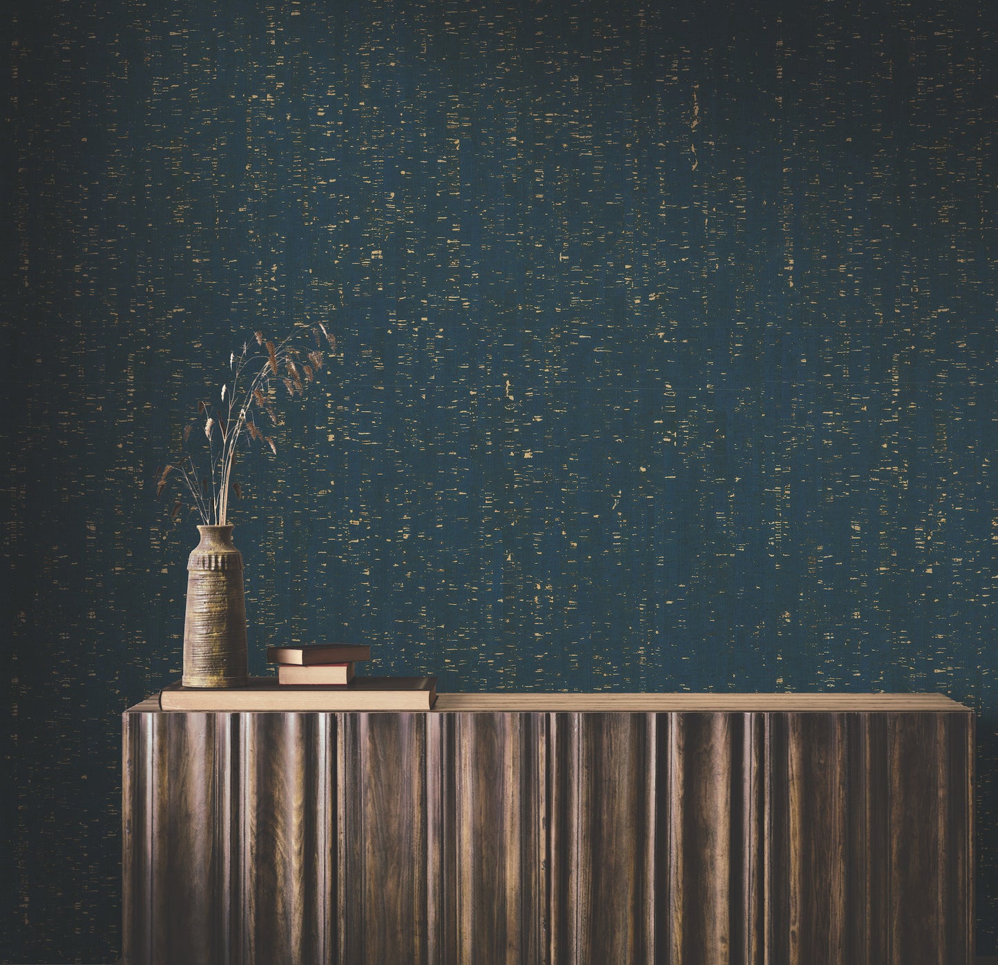 York Wallcoverings Ronald Redding Caldera Cork Navy / Gold Wallpaper Cork Naturals Navy / Gold  Wallpaper - YGL7008
