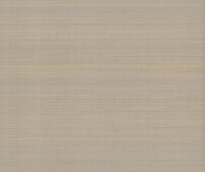 Beige wallpaper with a natural abaca grasscloth weave and subtle horizontal stripes.