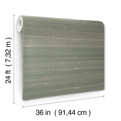 Green-gray wood-grain wallpaper roll, 36 in wide by 24 ft long, vinyl wallcovering.
