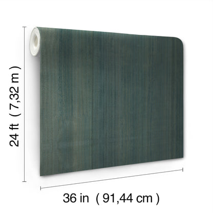 Dark teal wood-grain wallpaper panel with rolled edge at top-left, 36 in wide by 24 ft long.