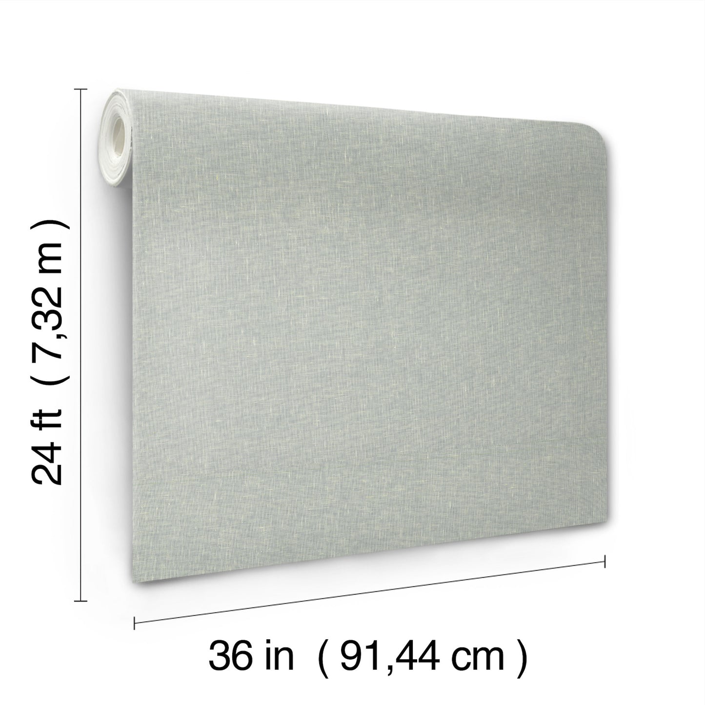 Light gray linen-like wallpaper roll, 36 in wide by 24 ft long; wallpaper.