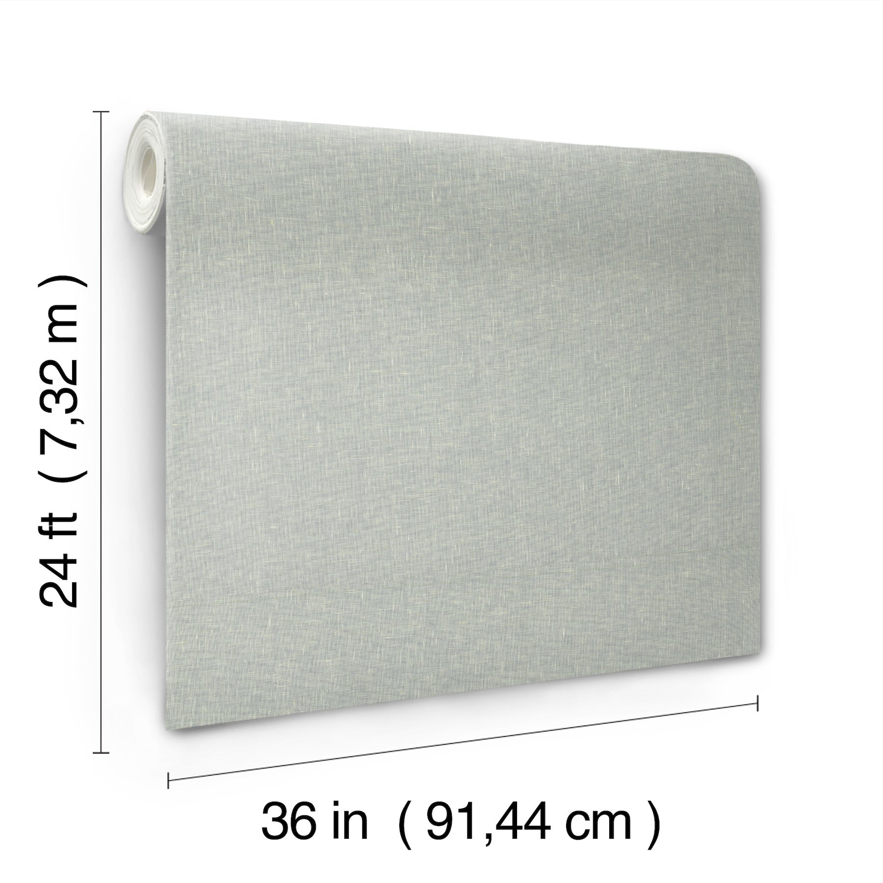 Light gray linen-like wallpaper roll, 36 in wide by 24 ft long; wallpaper.