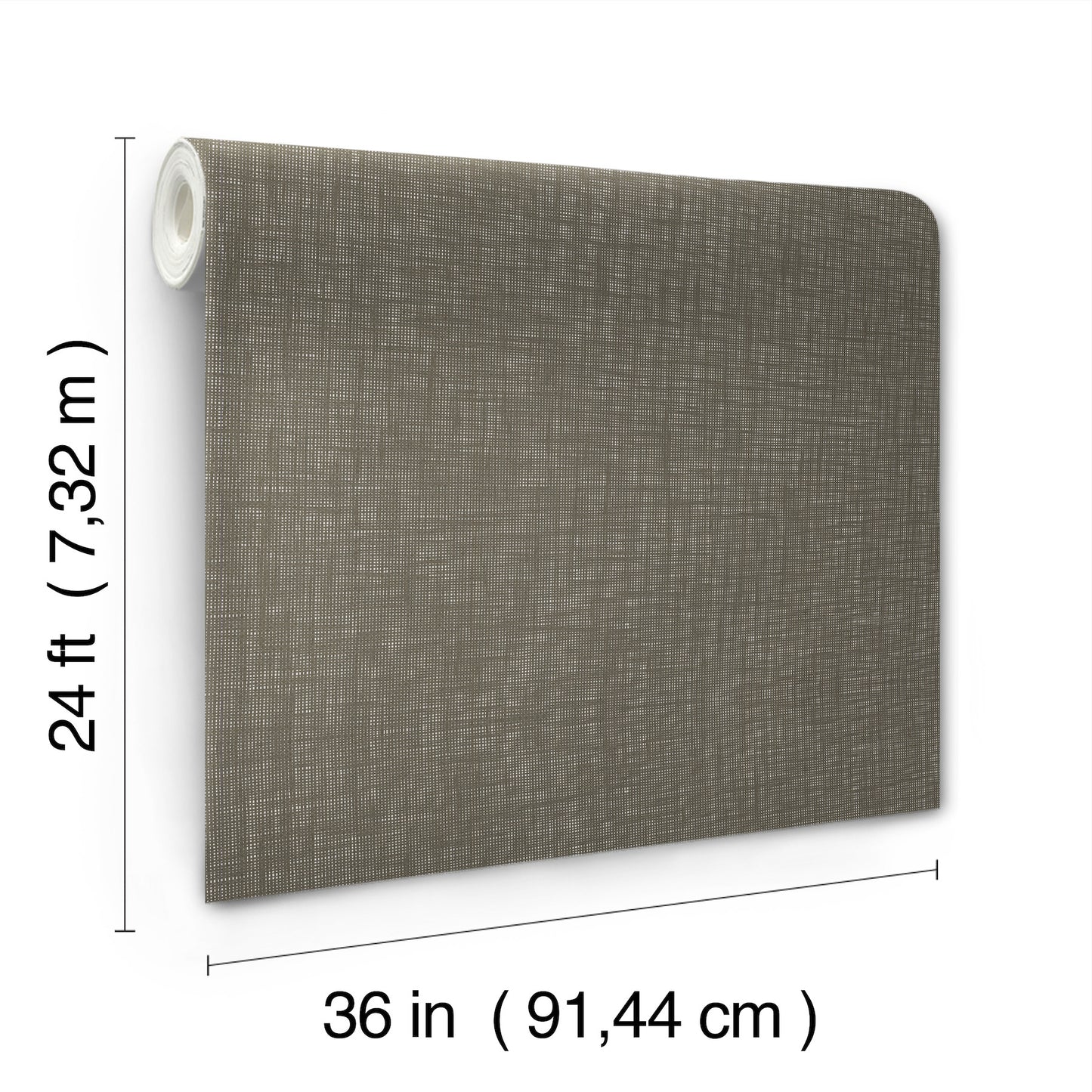 Gray linen-textured fabric wall panel with rolled core, 36 in wide by 24 ft tall.