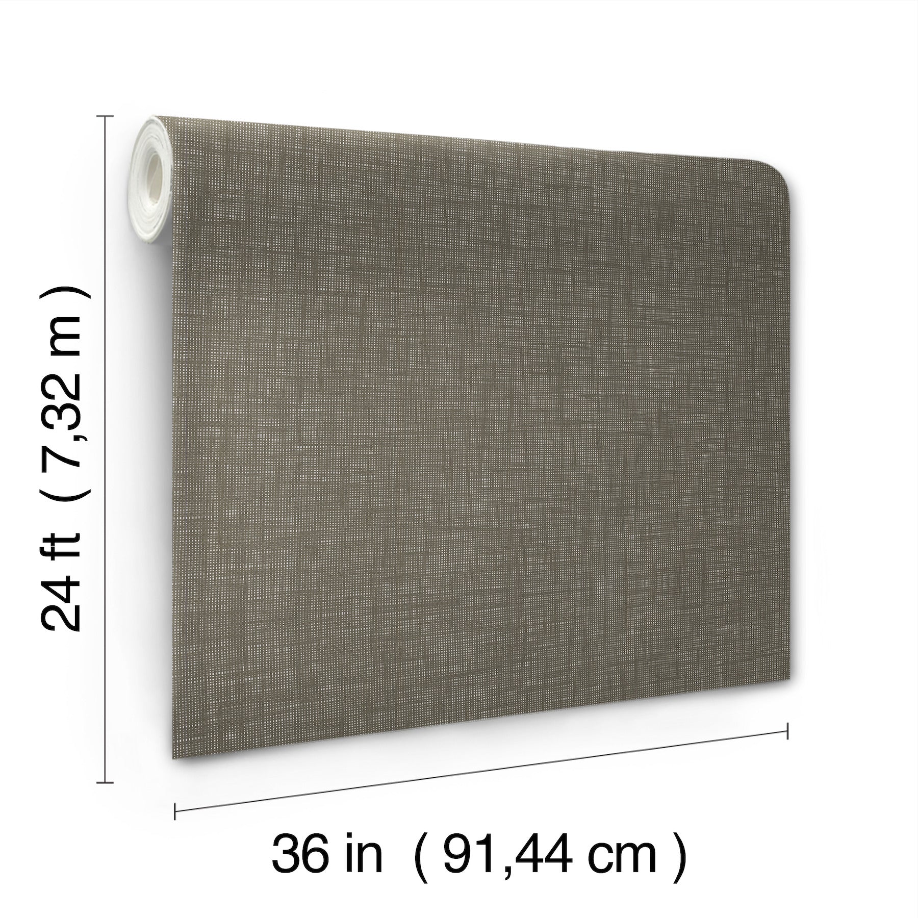 Gray linen-textured fabric wall panel with rolled core, 36 in wide by 24 ft tall.