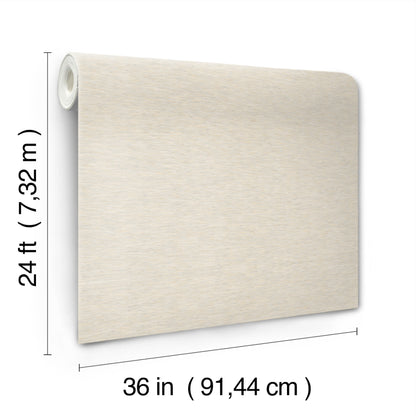 Beige textured wallpaper roll, 36 in wide by 24 ft long, fabric-like finish.