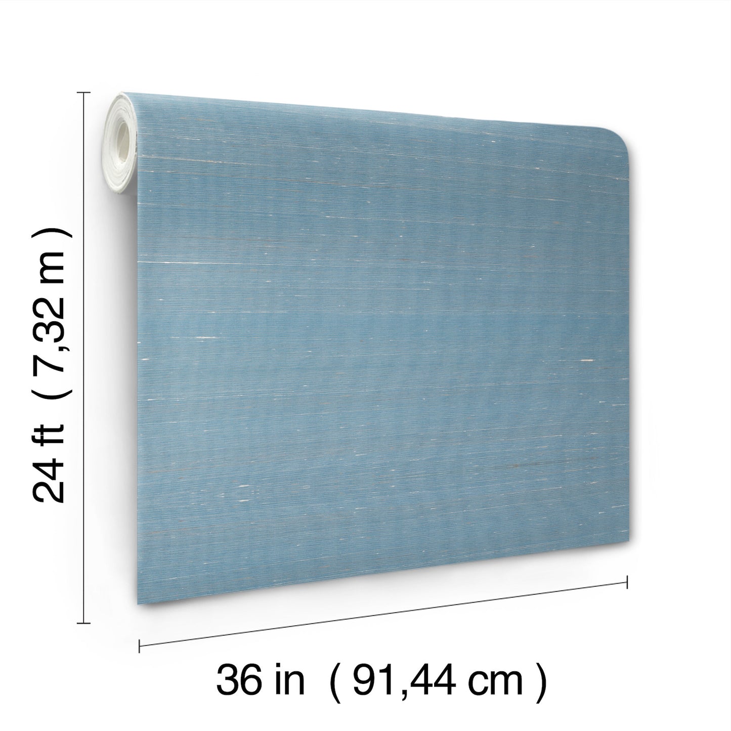 Blue woven fabric roll, 36 in wide x 24 ft long, soft textured shade material for windows.