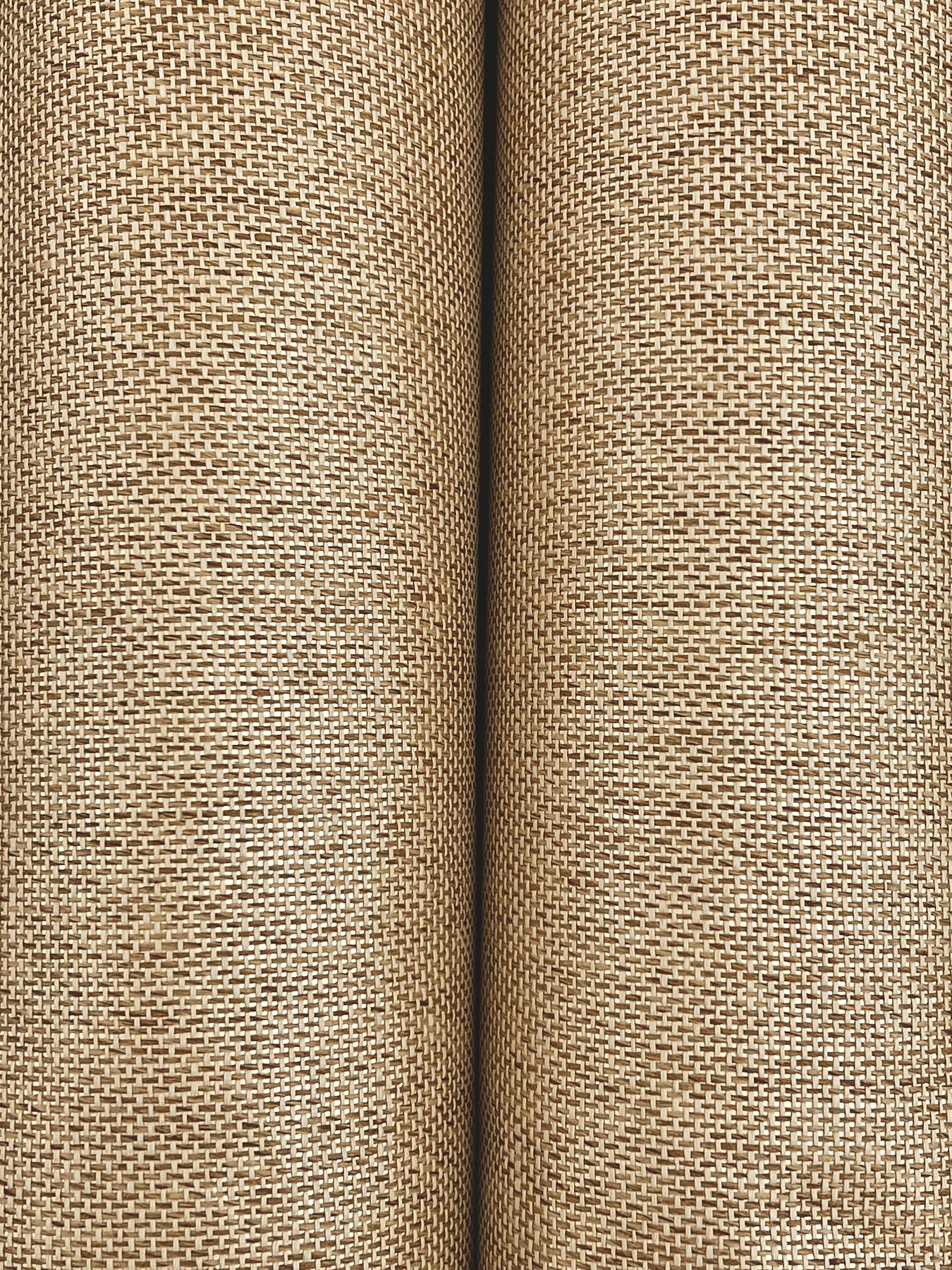Two beige burlap fabric rolls with a coarse woven texture, natural jute look, close-up detail.