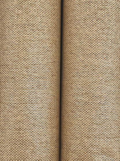 Two beige burlap fabric rolls with a coarse woven texture, natural jute look, close-up detail.
