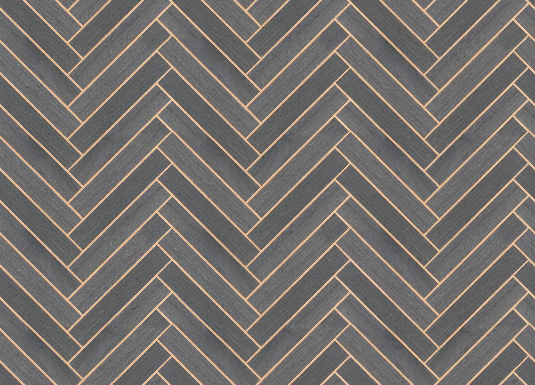 Dark blue-gray herringbone wood veneer wallpaper in graphite tones; close-up shows wood grain pattern.
