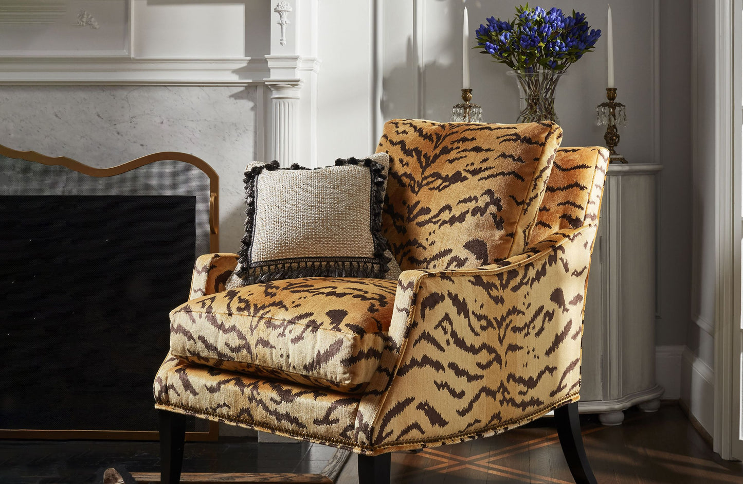 SCALAMANDRE  TIGER - SILK FABRIC BROWN ON GOLD   - YS 00010691 NEW SKU # YS06910001