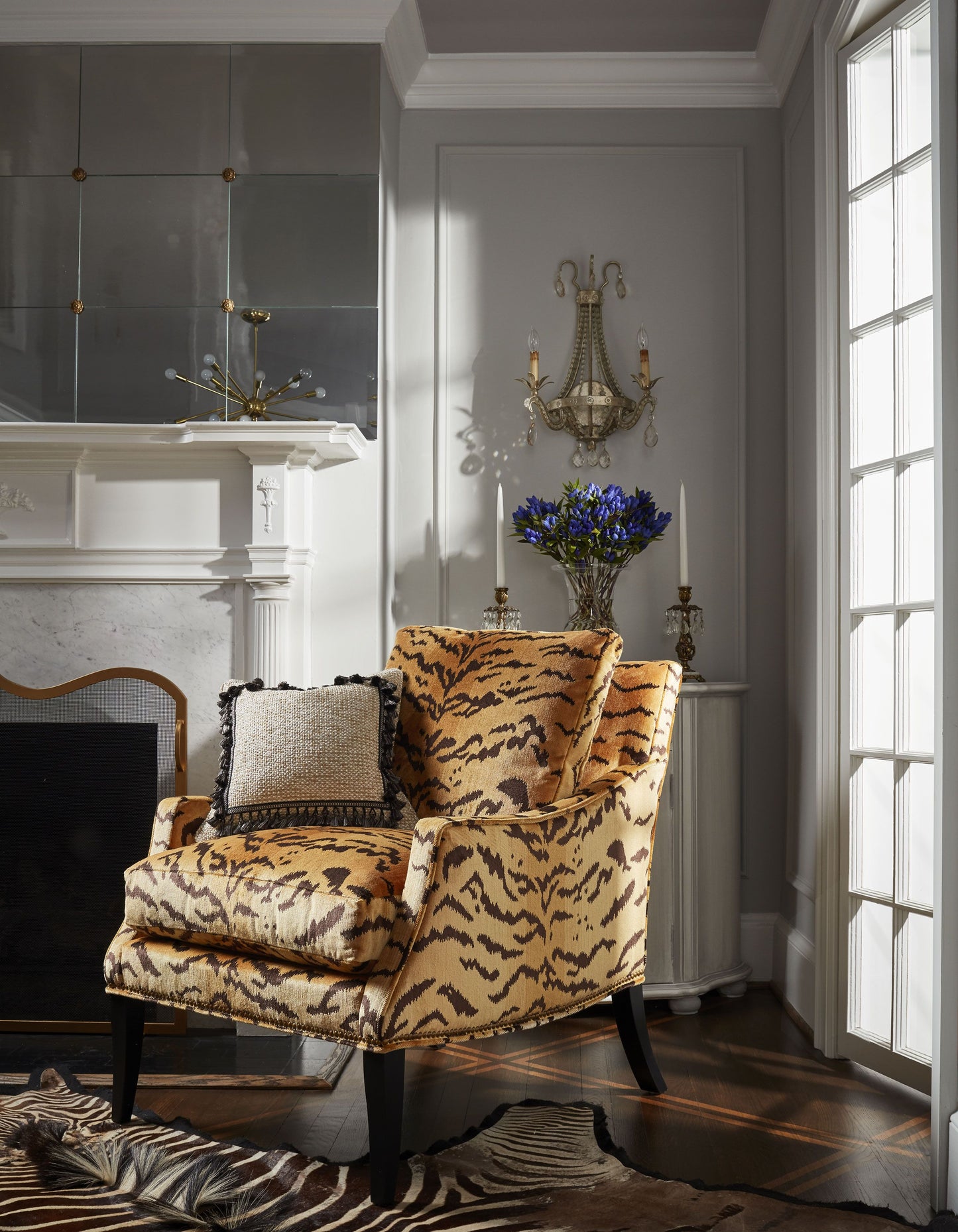 SCALAMANDRE  TIGER - SILK FABRIC BROWN ON GOLD   - YS 00010691 NEW SKU # YS06910001