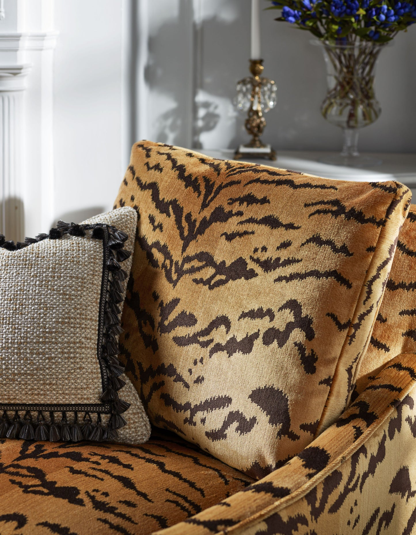 SCALAMANDRE  TIGER - SILK FABRIC BROWN ON GOLD   - YS 00010691 NEW SKU # YS06910001