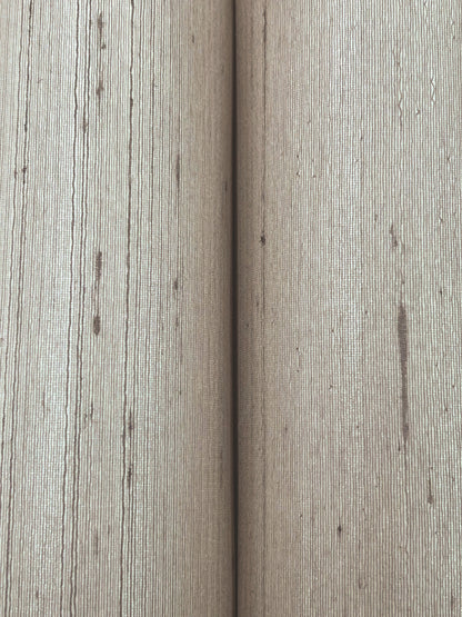 Close-up of taupe silk wallpaper texture with a subtle fabric-like pattern and gentle sheen.