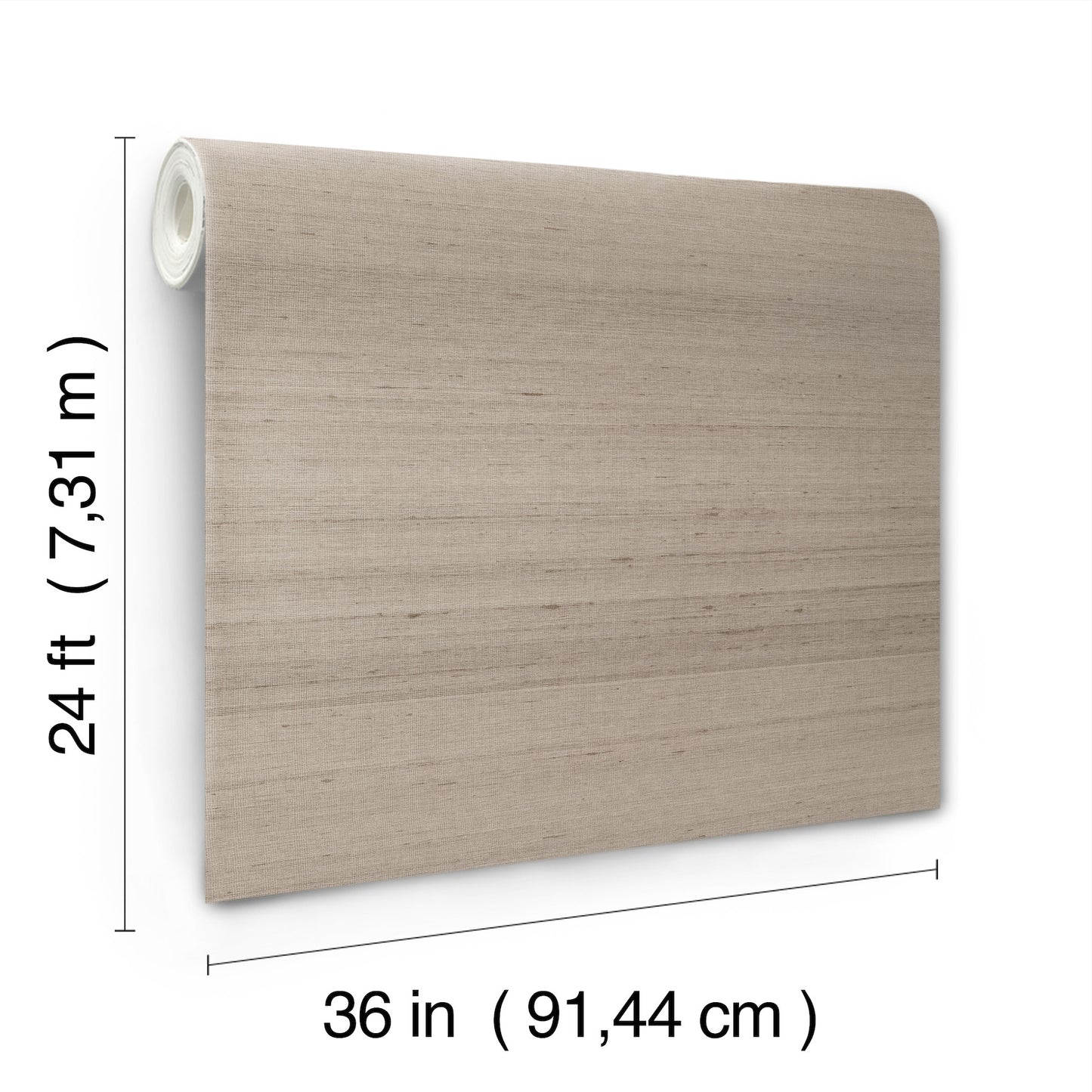 Taupe silk wallpaper roll, 36 in wide by 24 ft long.