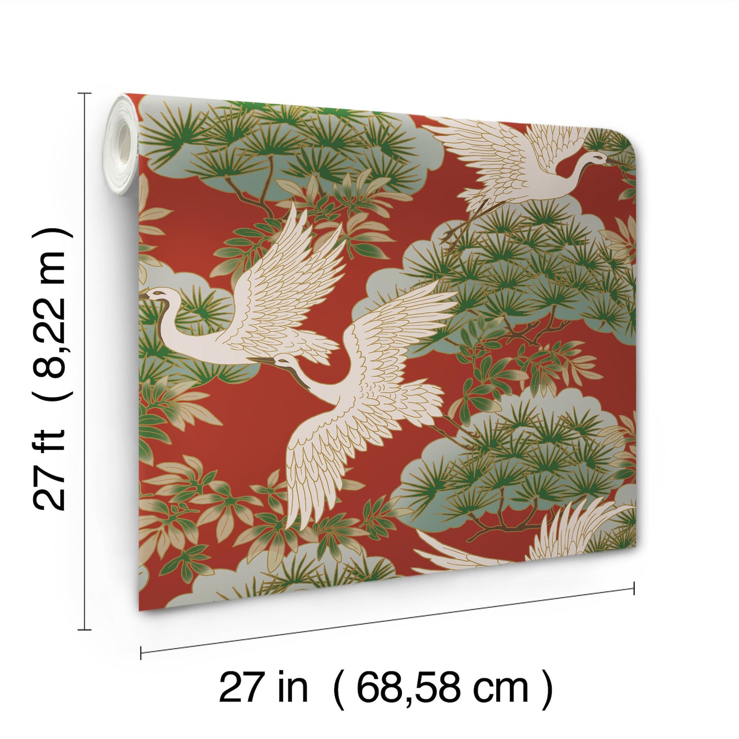 York Wallcoverings Tea Garden II Sprig and Heron Red Wallpaper Traditional Botanical Reds   - ZA8006