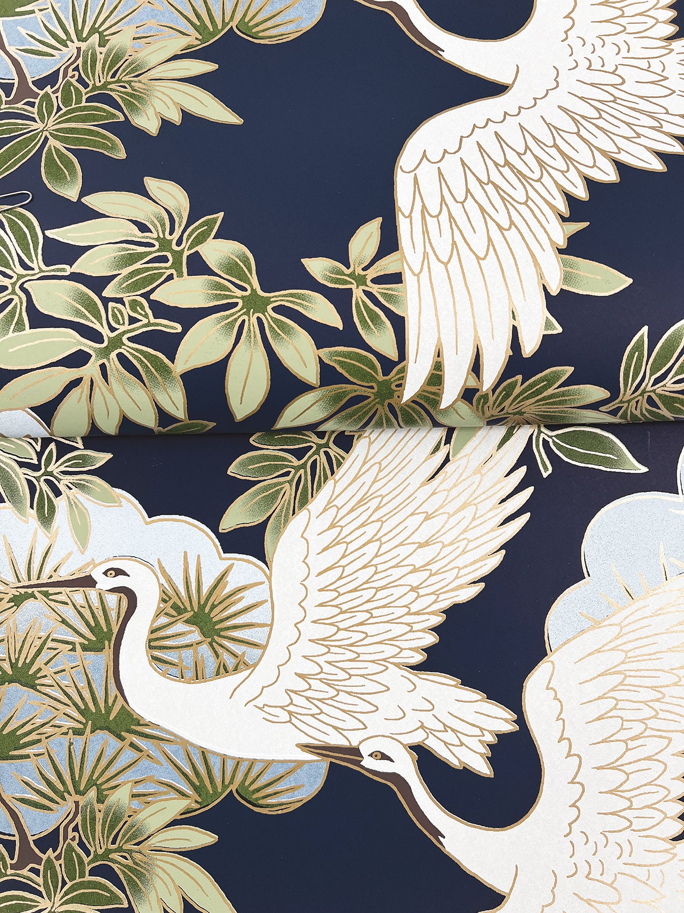 York Wallcoverings Tea Garden II Sprig and Heron Navy Wallpaper Traditional Botanical Blues   - ZA8007