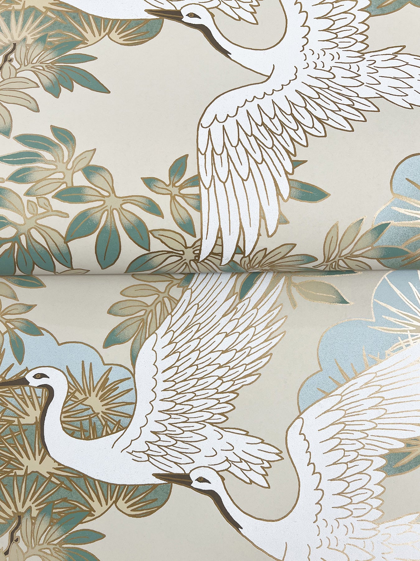York Wallcoverings Tea Garden II Sprig and Heron Beige Wallpaper Traditional Botanical Beiges   - ZA8009