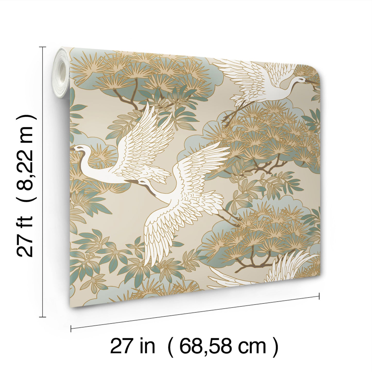 York Wallcoverings Tea Garden II Sprig and Heron Beige Wallpaper Traditional Botanical Beiges   - ZA8009