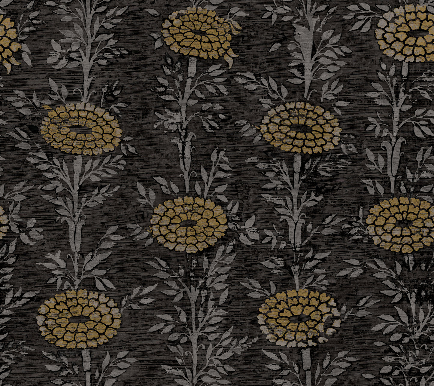 York Wallcoverings Tea Garden II French Marigold Black and Gold Wallpaper Eclectic Florals Blacks   - ZA8017