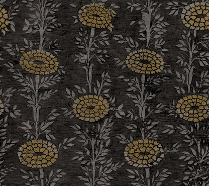York Wallcoverings Tea Garden II French Marigold Black and Gold Wallpaper Eclectic Florals Blacks   - ZA8017