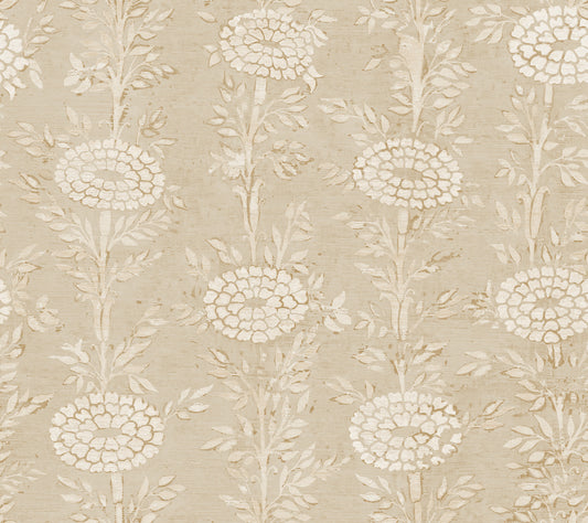 York Wallcoverings Tea Garden II French Marigold Taupe and Gold Wallpaper Eclectic Florals Browns   - ZA8018
