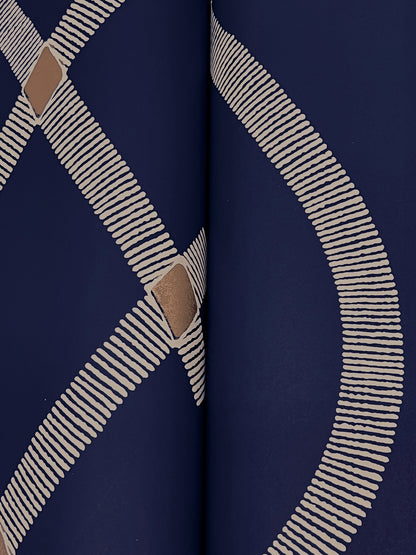 York Wallcoverings Tea Garden II Ellena Navy Wallpaper Modern Geometrics Blues   - ZA8032