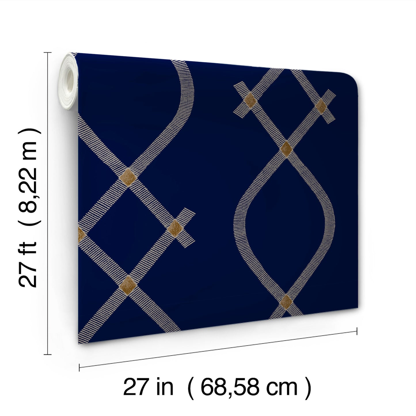 York Wallcoverings Tea Garden II Ellena Navy Wallpaper Modern Geometrics Blues   - ZA8032