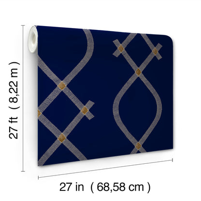 York Wallcoverings Tea Garden II Ellena Navy Wallpaper Modern Geometrics Blues   - ZA8032