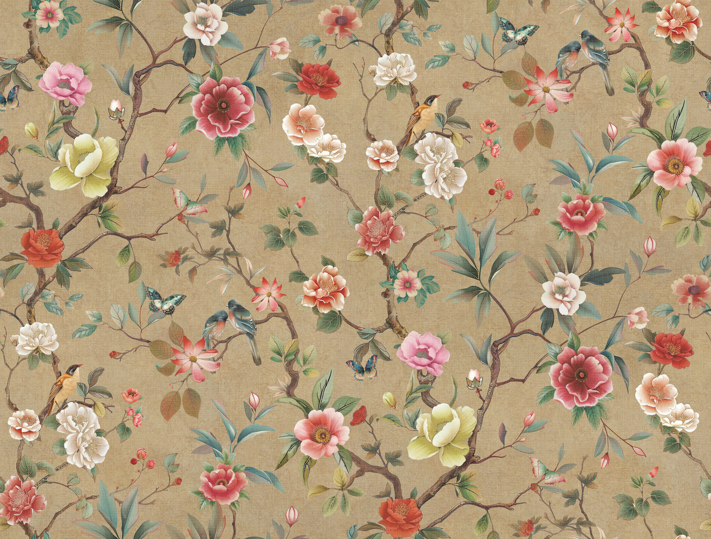 York Wallcoverings Tea Garden II Kimora's Garden Linen Wallpaper Traditional Florals Beiges   - ZA8037