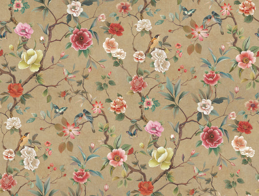 York Wallcoverings Tea Garden II Kimora's Garden Linen Wallpaper Traditional Florals Beiges   - ZA8037
