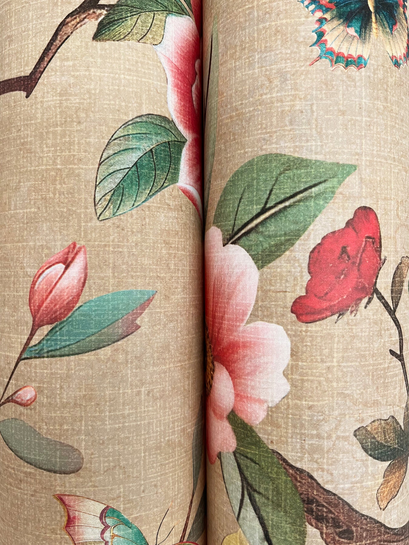 York Wallcoverings Tea Garden II Kimora's Garden Linen Wallpaper Traditional Florals Beiges   - ZA8037