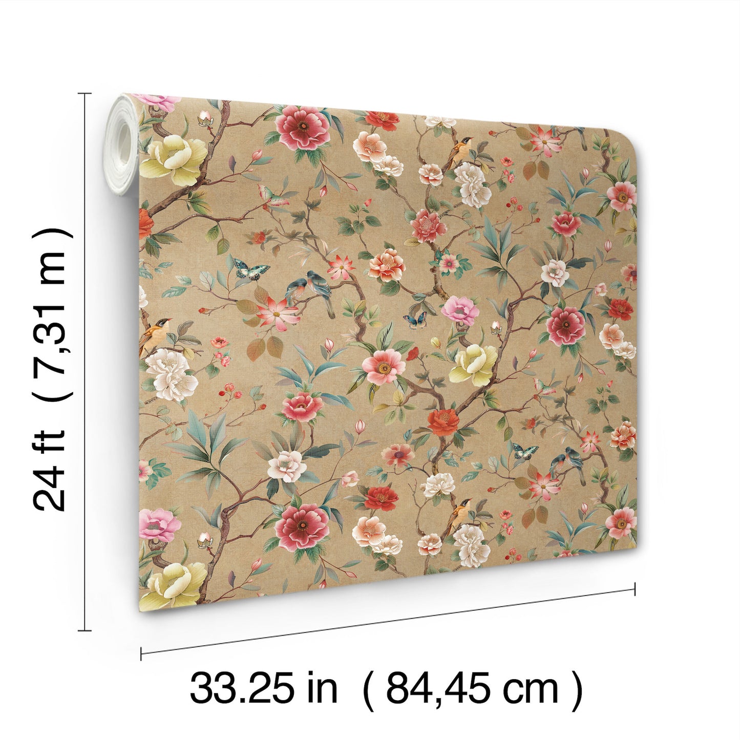 York Wallcoverings Tea Garden II Kimora's Garden Linen Wallpaper Traditional Florals Beiges   - ZA8037