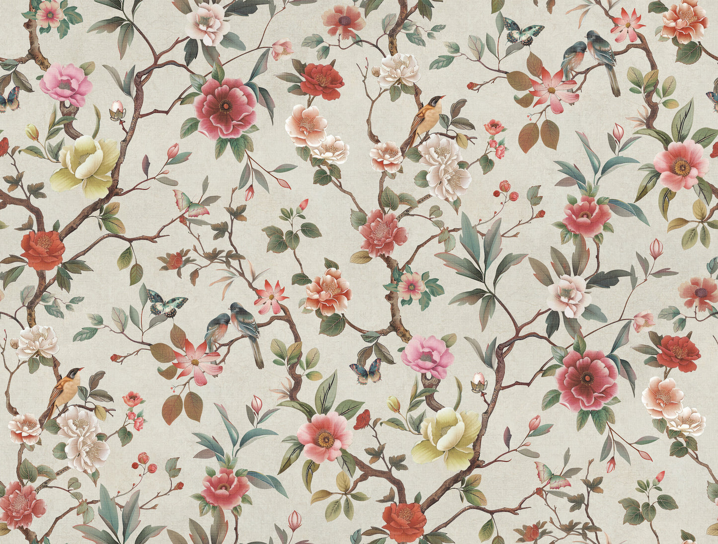 York Wallcoverings Tea Garden II Kimora's Garden Ivory Wallpaper Vintage Florals Whites and Off-Whites   - ZA8039