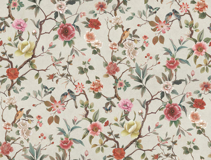 York Wallcoverings Tea Garden II Kimora's Garden Ivory Wallpaper Vintage Florals Whites and Off-Whites   - ZA8039