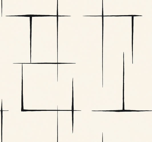 York Wallcoverings Tea Garden II Malia Black and White Wallpaper Modern Geometrics Whites and Off-Whites   - ZA8051