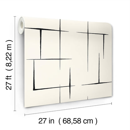 York Wallcoverings Tea Garden II Malia Black and White Wallpaper Modern Geometrics Whites and Off-Whites   - ZA8051