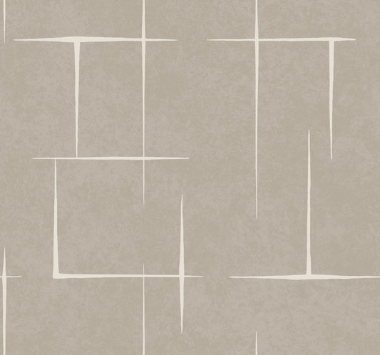 York Wallcoverings Tea Garden II Malia White and Taupe Wallpaper Modern Geometrics Browns   - ZA8052