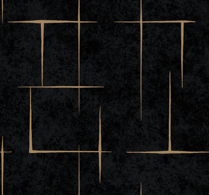 York Wallcoverings Tea Garden II Malia Gold and Black Wallpaper Modern Geometrics Blacks   - ZA8054